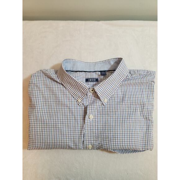 Izod Shirt Mens 2XLT 2XL Tall Blue Check Long Sleeve Big Preppy Business Work - Picture 1 of 11